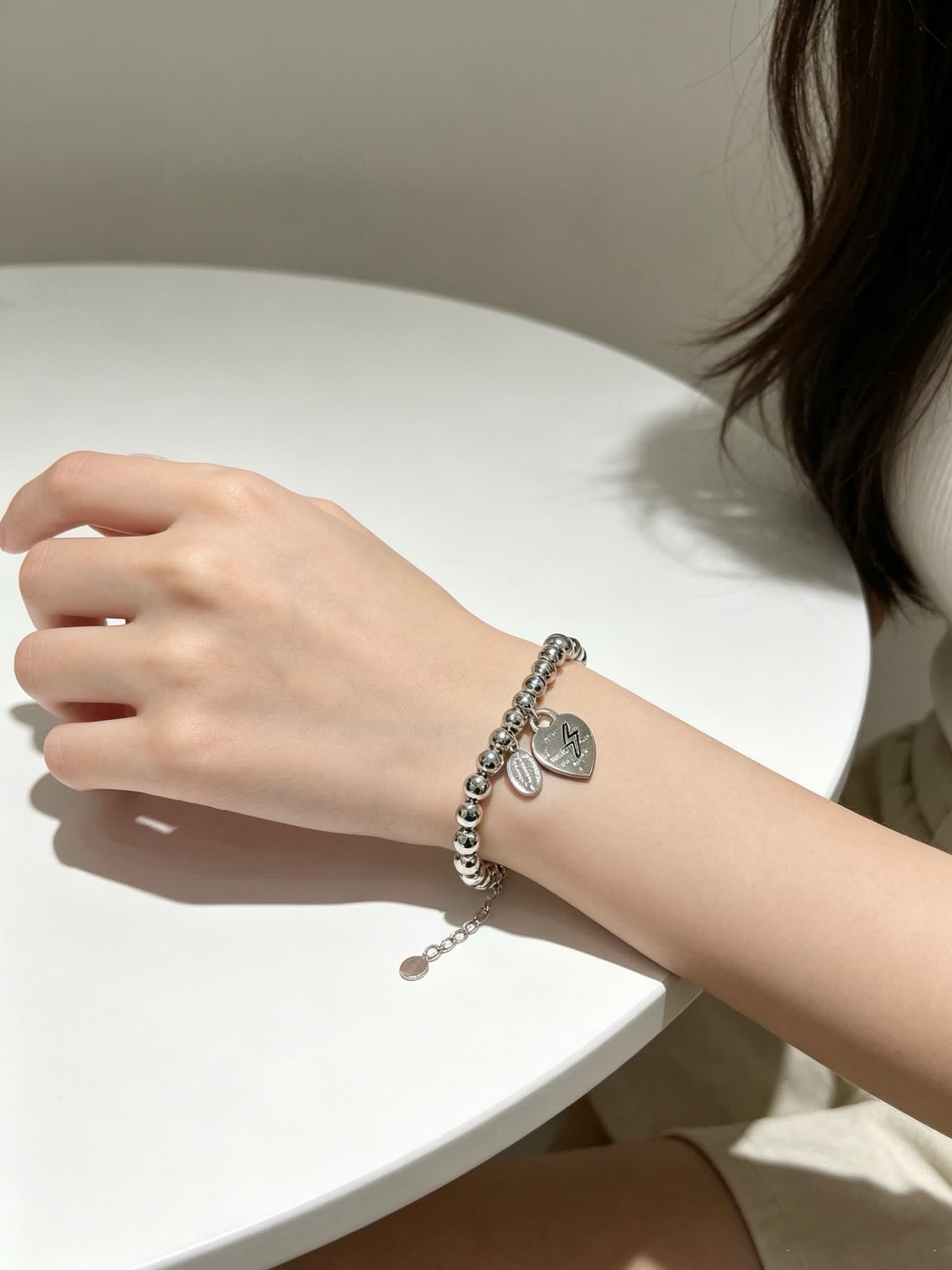 Tiffany & Co. Sterling Silver Bead Bracelet with Heart Tag